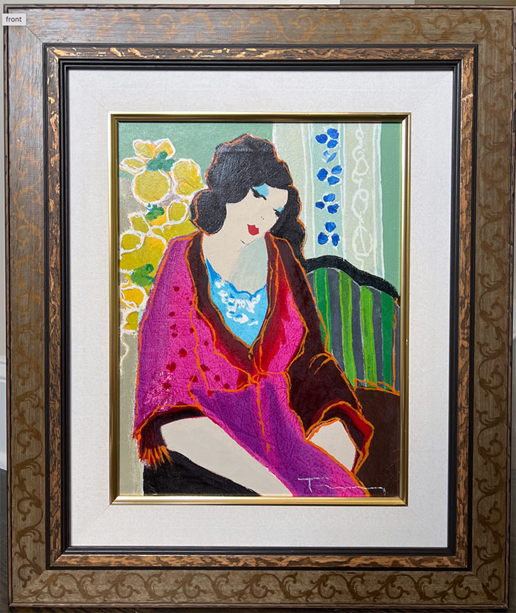 Itzchak Tarkay - Dressed in Fuscia - Original Painting - Mixed Media on Canvas