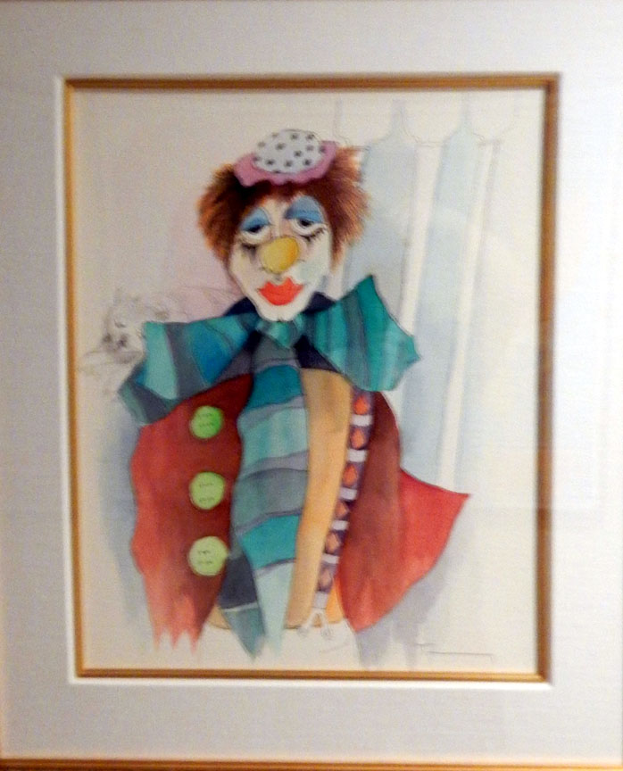 Itzchak Tarkay - Tragic Clown - Original Painting - Mixed Media with watercolor and drawing on Wove Paper