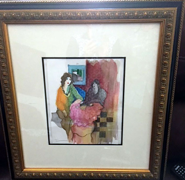 Itzchak Tarkay - Rima at Tea - Original Painting - Mixed Media / Watercolor / Drawing / on wove paper
