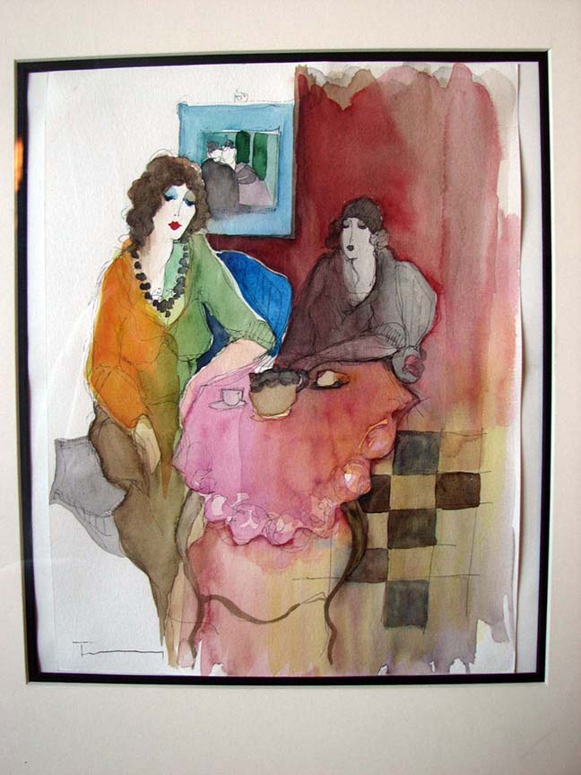 Itzchak Tarkay - Rima at Tea - Original Painting - Mixed Media / Watercolor on wove paper