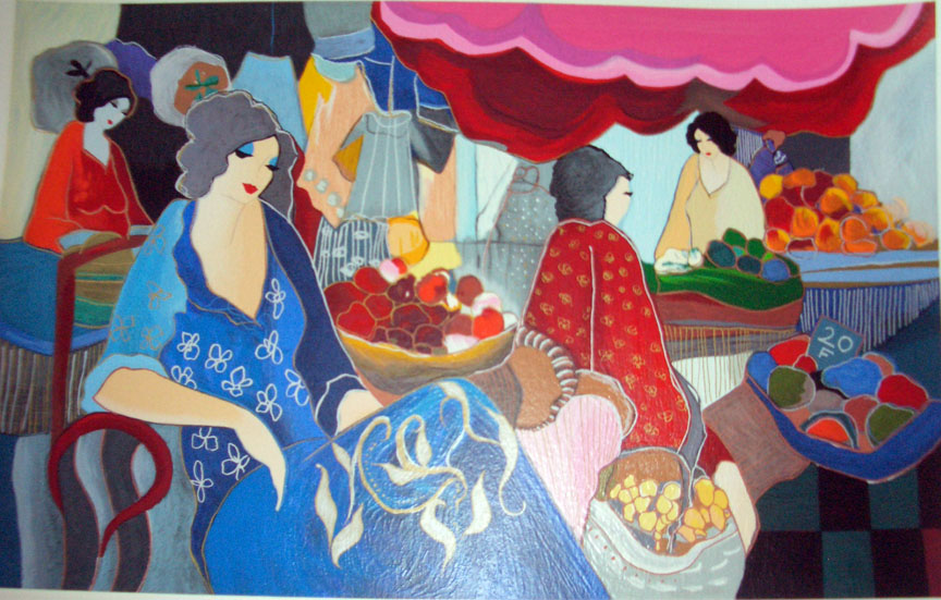 Itzchak Tarkay - Woman to Market II - Limited Edition Serigraph