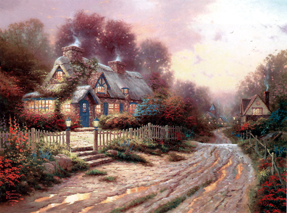 Thomas Kinkade - Teacup Cottage - Limited Edition Offset Lithograph on Canvas