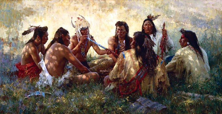 Howard Terpning - Crow Pipe Ceremony - Limited Edition Lithograph on Canvas