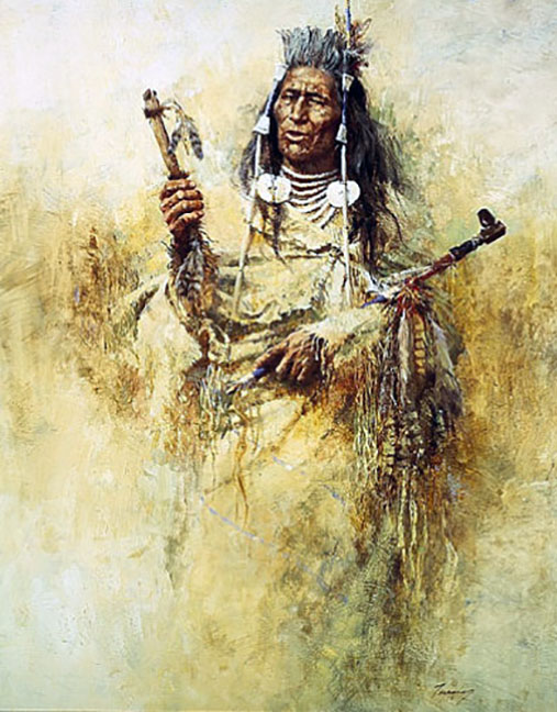 Howard Terpning - Crow Pipe Holder - Limited Edition Lithograph