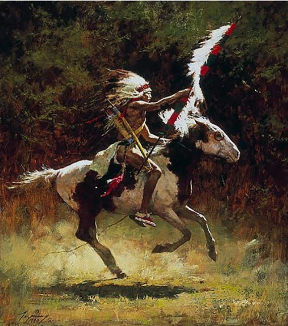 Howard Terpning - Sioux Flag Carrier - Limited Edition Lithograph on Canvas