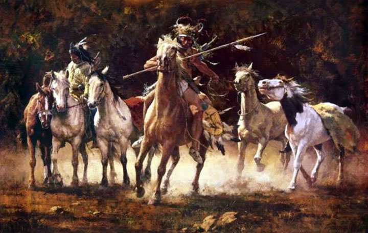 Howard Terpning - The Captured Ponies - Limited Edition Lithograph on Canvas
