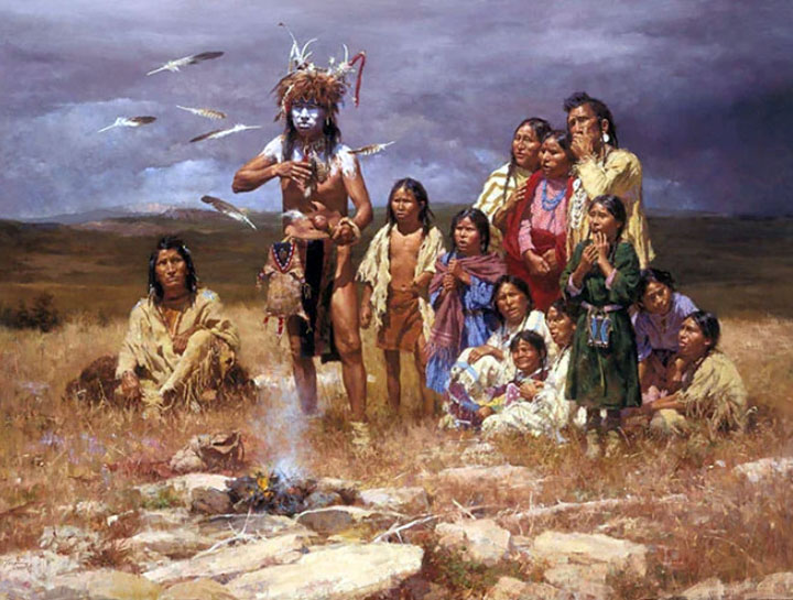 Howard Terpning - The Shaman and His Magic Feathers - Limited Edition Lithograph on Canvas
