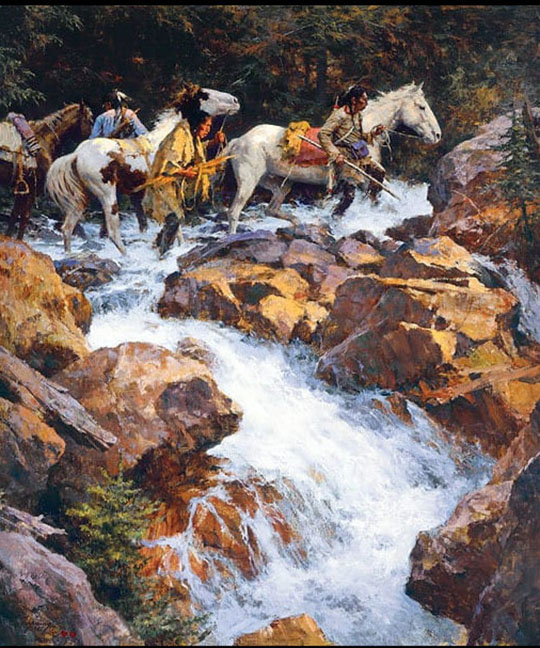Howard Terpning - White Water Passage - Limited Edition Lithograph on Canvas