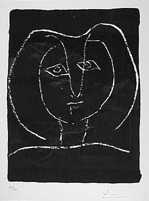 Pablo Picasso - Tete de Femme Stylisee Fond Noir - Limited Edition Lithograph