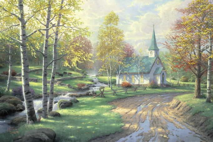 Thomas Kinkade - The Aspen Chapel Chapels of Nature III - Limited Edition Offset Lithograph on Canvas