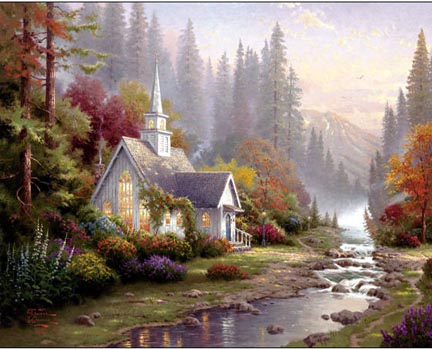 Thomas Kinkade - The Forest Chapel Chapels of Nature II - Limited Edition Offset Lithograph on Canvas