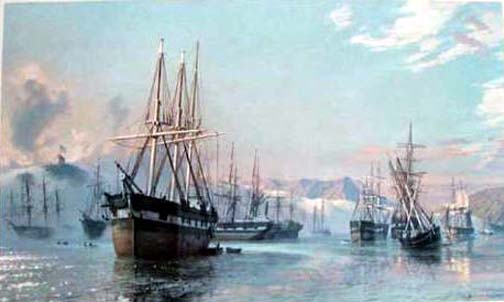 John Stobart - San Francisco The Gold Rush Harbor as Deserted Vessels Began to Amass off Yerba Buena Cove in 1849 - Limited Edition Lithograph