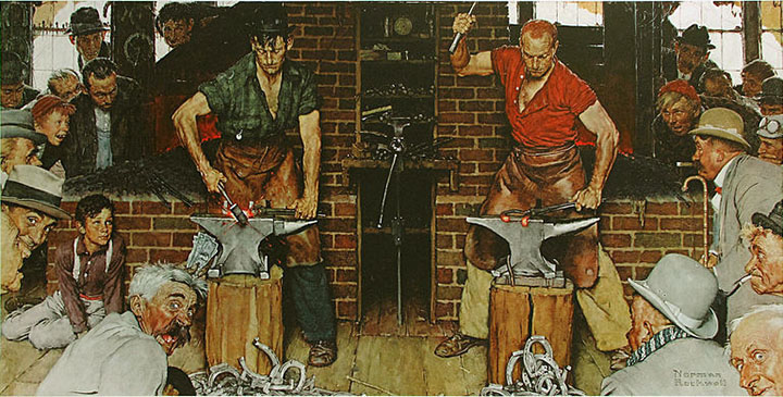 Norman Rockwell - The Horseshoe Forging Contest - Limited Edition Collotype