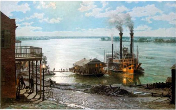 John Stobart - Natchez The Robert E Lee Arriving At The Warf Boat Natchez Under The Hill In 1882 - Limited Edition Lithograph