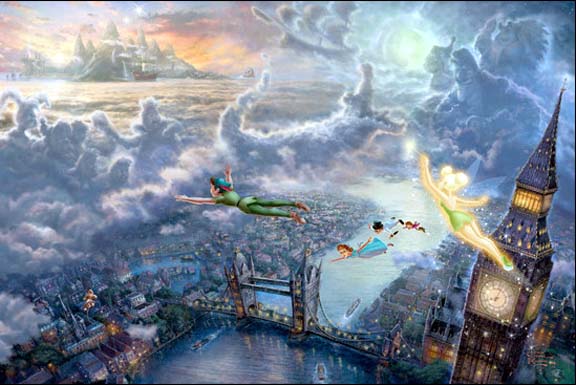 Thomas Kinkade - Tinker Bell and Peter Pan Fly to Neverland - Limited Edition Giclee on Canvas