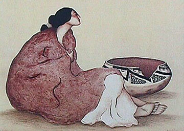 RC Gorman - Woman with Tonto Pot, State I - Limited Edition Lithograph