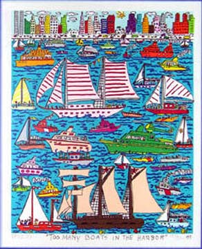 James Rizzi - Too Many Boats In The Harbor - 3-D Limited Edition Serigraph