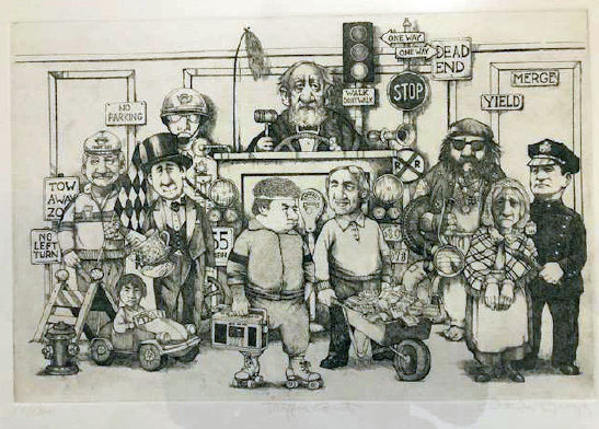 Charles Bragg - Traffic Court - Limited Edition Lithograph
