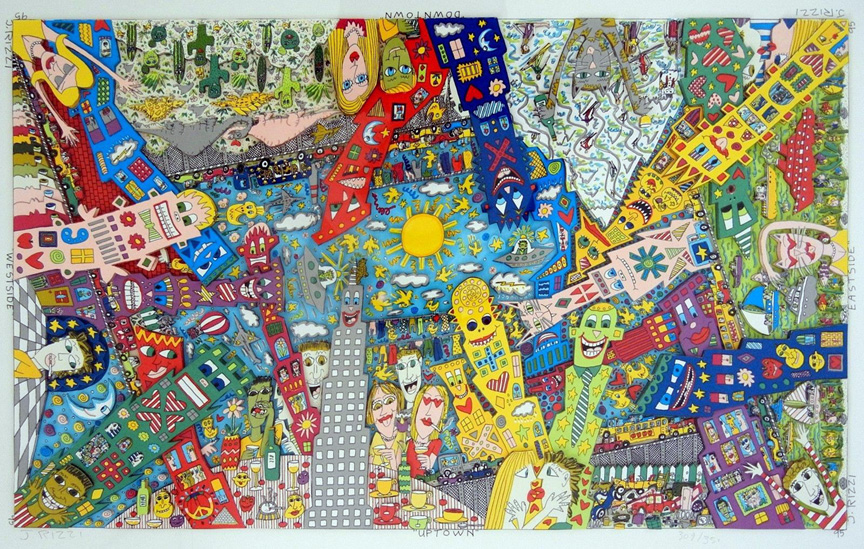 James Rizzi - Uptown, Downtown, Eastside Westside - 3-D Limited Edition Serigraph