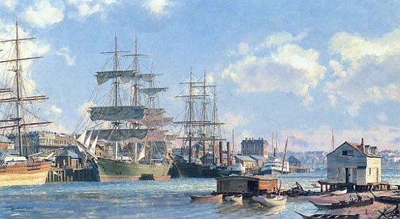 John Stobart - Victoria The Clipper Ship 'Thermopylae' alongside the Main Wharf July 1891 - Limited Edition Lithograph