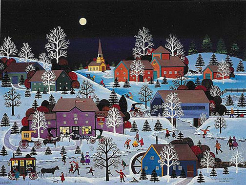 Jane Wooster Scott - Winter's Eve in Hoot Owl Hollow - Limited Edition Serigraph