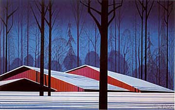 Eyvind Earle - Winter Barns - Limited Edition Serigraph
