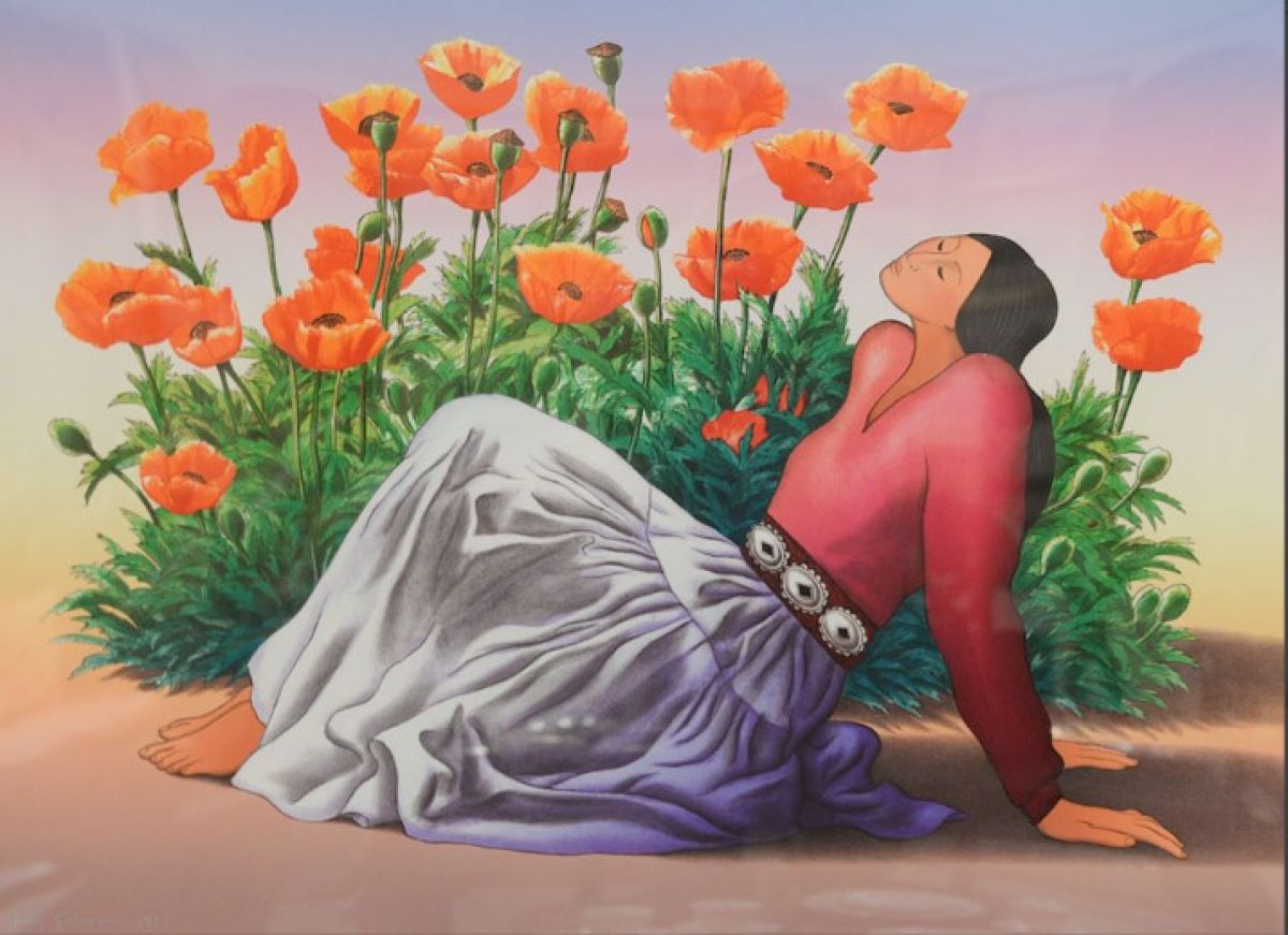 RC Gorman - Woman With Poppies - Limited Edition Lithograph
