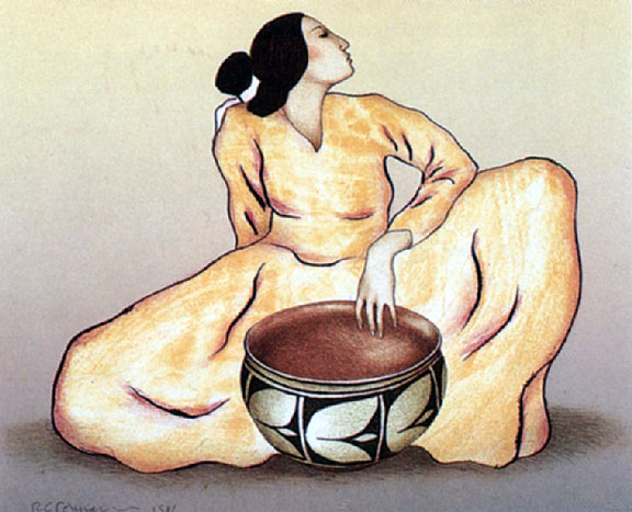 RC Gorman - Woman with Tulip Bowl, State I - Limited Edition Lithograph