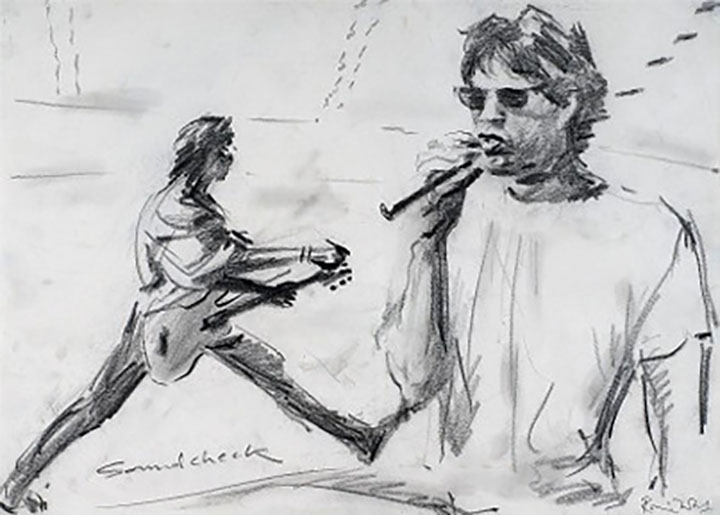 Ronnie Wood - Sound Check - Original Painting - Graphite, Charcoal on Paper