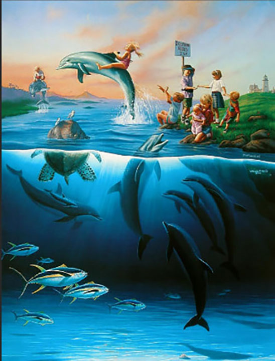 Wyland - Dolphin Rides - Limited Edition Lithograph / Repligraph