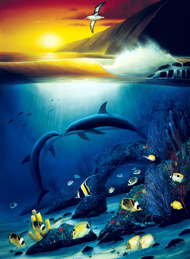 Wyland - Kissing Dolphins - Limited Edition Lithograph on Canvas