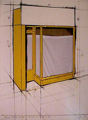 Javacheff Christo - Yellow Storefront - Limited Edition Mixed Media Lithograph