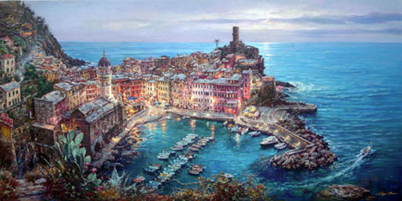 Cao Yong - Moonlight In Vernazza - Limited Edition Giclee on Canvas
