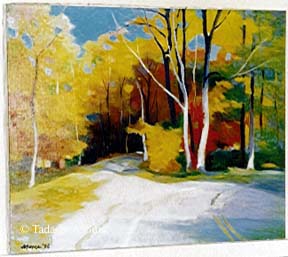 Tadashi Asoma - Country Road in Autumn - Original Painting - Oil on Canvas