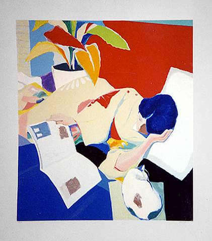 Tadashi Asoma - Reclining Woman with Cat - Limited Edition Lithograph