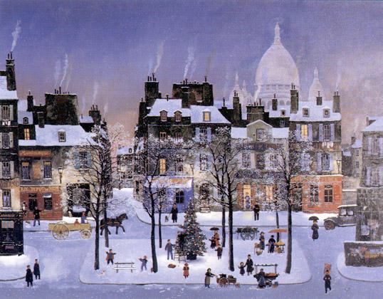 Michel Delacroix - Noel a Montmartre - Limited Edition Serigraph on Canvas