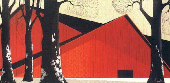 Eyvind Earle - Great Red Barn - Limited Edition Serigraph