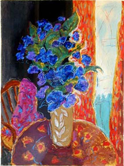 Roy Fairchild Woodard - Blue Flowers, White Lilies - Limited Edition Serigraph