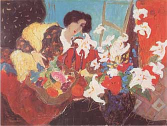 Roy Fairchild Woodard - Girl With Lilies - Limited Edition Serigraph