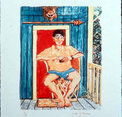 Red Grooms - Bud on the Lanai - Limited Edition Lithograph