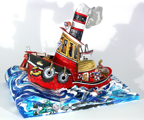 Red Grooms - Ruckus Tugboat - 3-D Limited Edition Lithograph