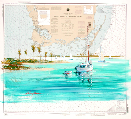 Herndon Fine Art offers authenticated Kerry Hallam fine art, including rare hand-pulled serigraphs, acrylics on original nautical charts, and coastal paintings.