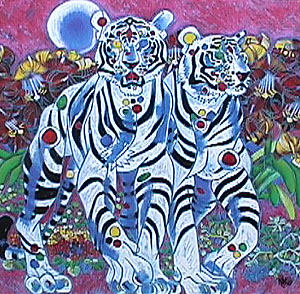 TieFeng Jiang - White Tigers - Limited Edition Serigraph on Canvas