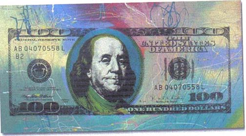Steve Kaufman - Hundred Dollar Bill, New - Limited Edition Serigraph on Canvas