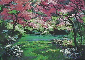Mark King - Cherry Blossom Corner - Limited Edition Serigraph