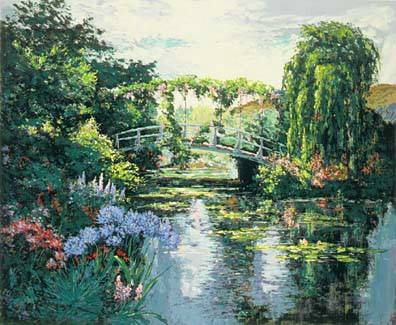 Mark King - Giverny-Wisteria and Agapanthes Bridge - Limited Edition Serigraph