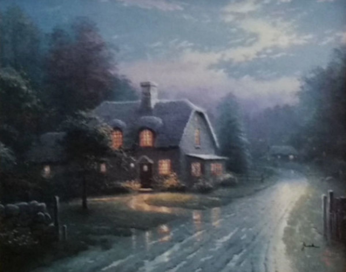 Thomas Kinkade - Moonlit Lane - Limited Edition Offset Lithograph on Canvas