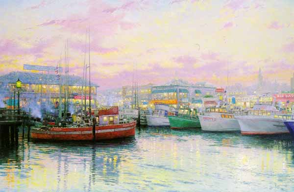 Thomas Kinkade - San Francisco, Fisherman's Wharf - Limited Edition Offset Lithograph on Canvas
