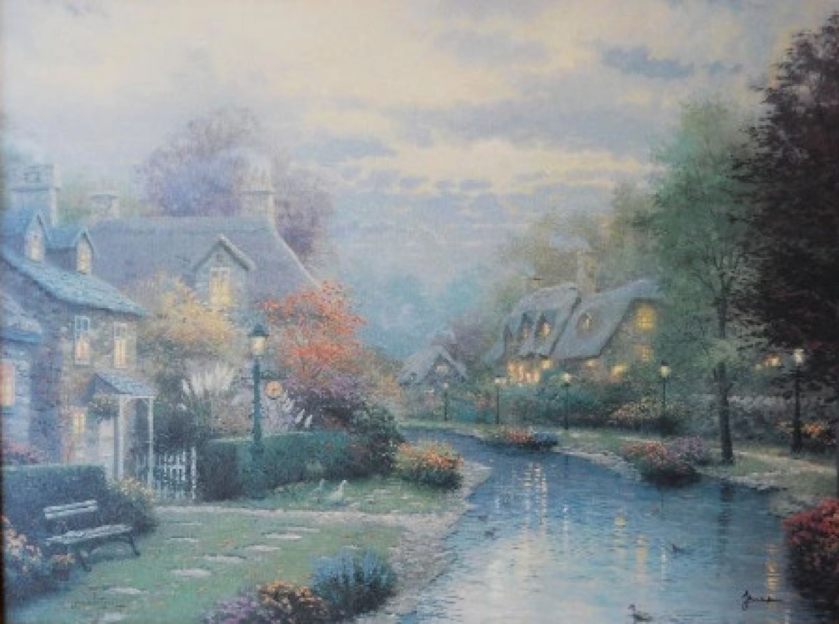Thomas Kinkade - Lamplight Lane II - Limited Edition Offset Lithograph on Canvas