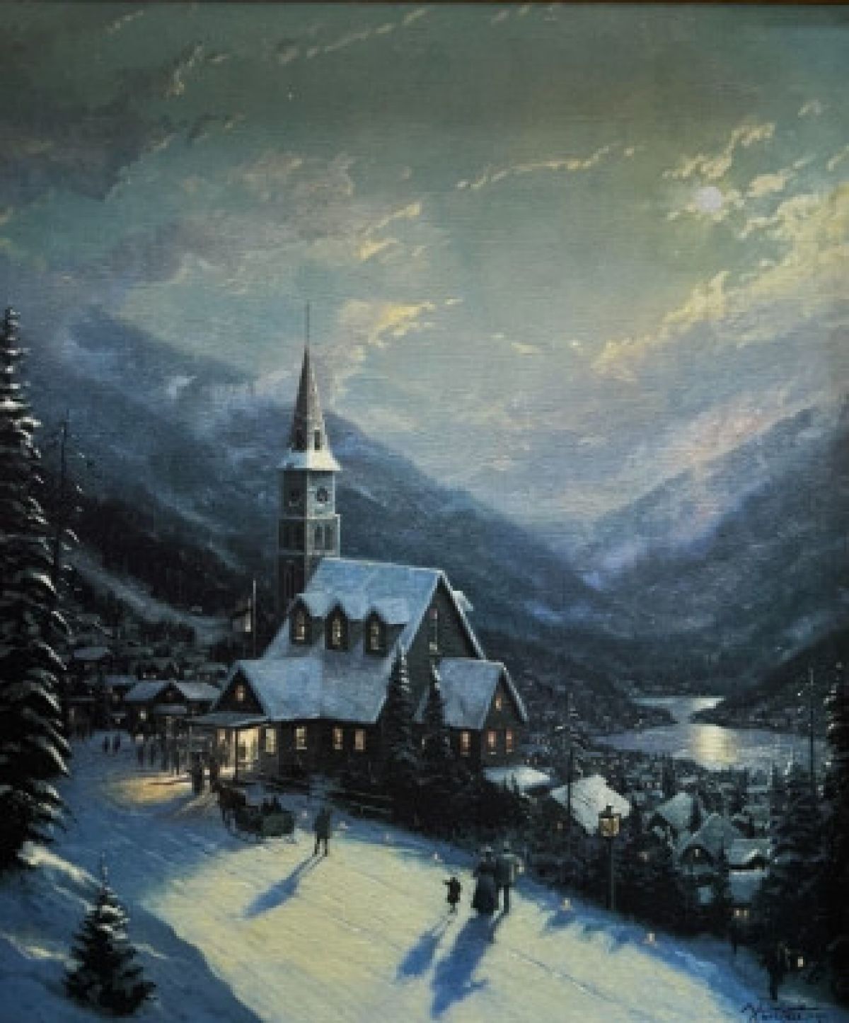 Thomas Kinkade - Moonlight Village - Limited Edition Offset Lithograph on Canvas
